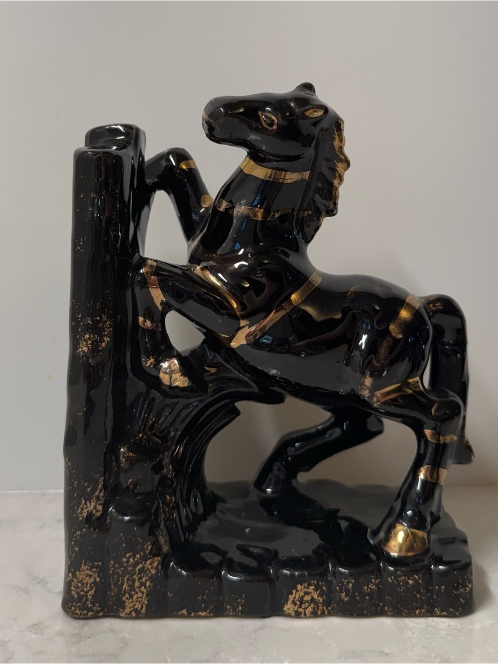 MCM Black and Gold Ceramic Horse Sculpture - Elegant Home Accent